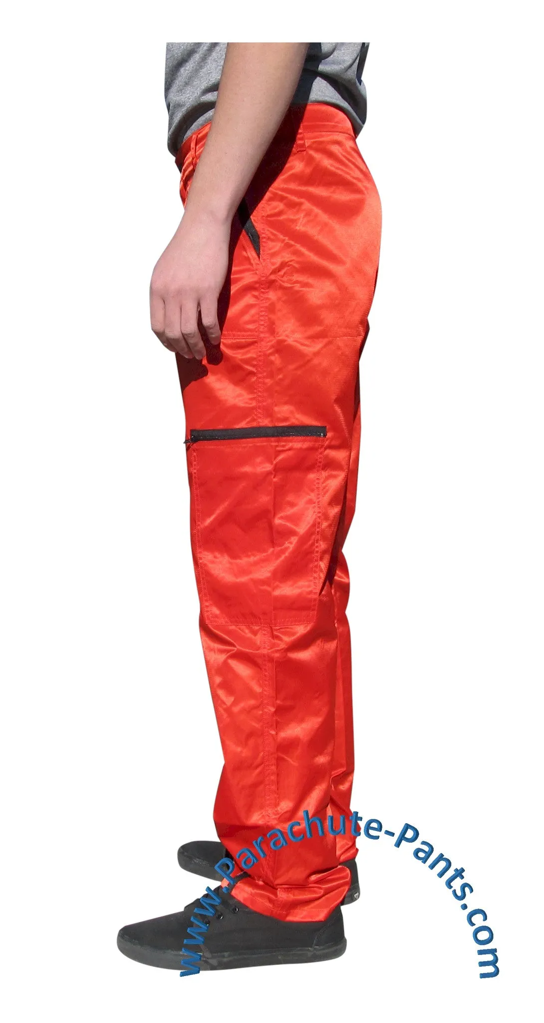 Panno D'Or Red Nylon Parachute Pants with Black Zippers