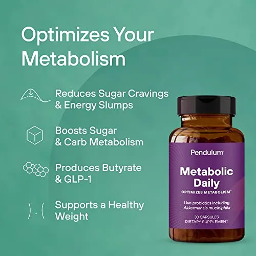 Pendulum Metabolic Daily with Akkermansia – Also Includes Anaerobutyricum, Clostridium & More to Support Sugar and Carbohydrate Metabolism - The only Brand with Akkermansia