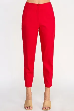 Red High Waist Cigarette Pants With Seam Detail