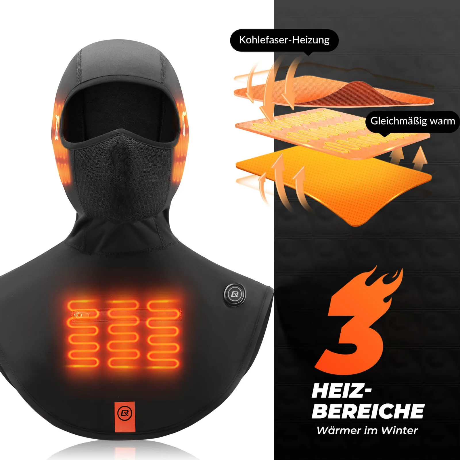 ROCKBROS Beheizte Balaclava Winter Warme  Gesichtsmaske Winddicht