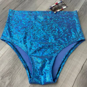 SALE - SMALL - High Waist Bikini Hot Pants - Turquoise Shattered Glass