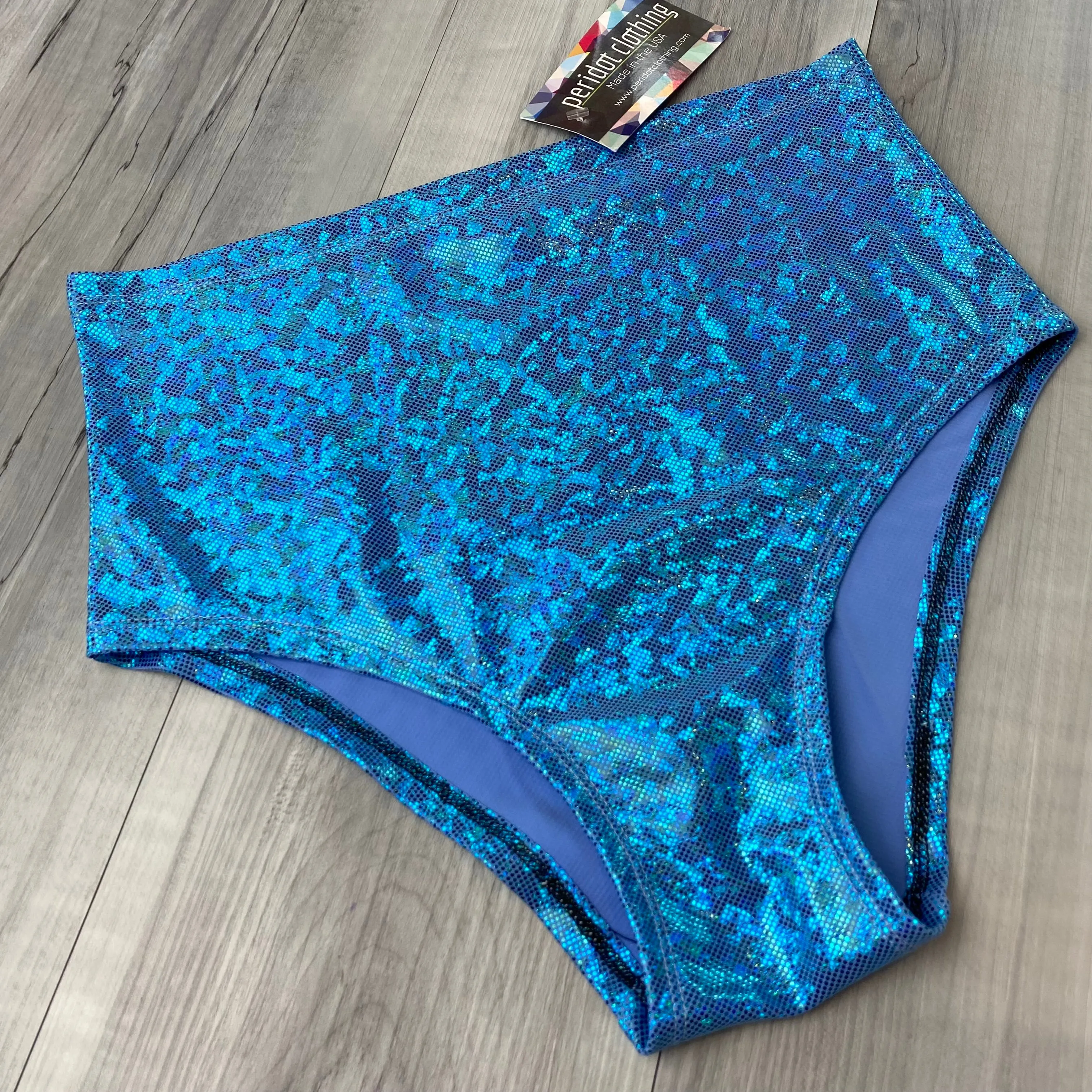 SALE - SMALL - High Waist Bikini Hot Pants - Turquoise Shattered Glass