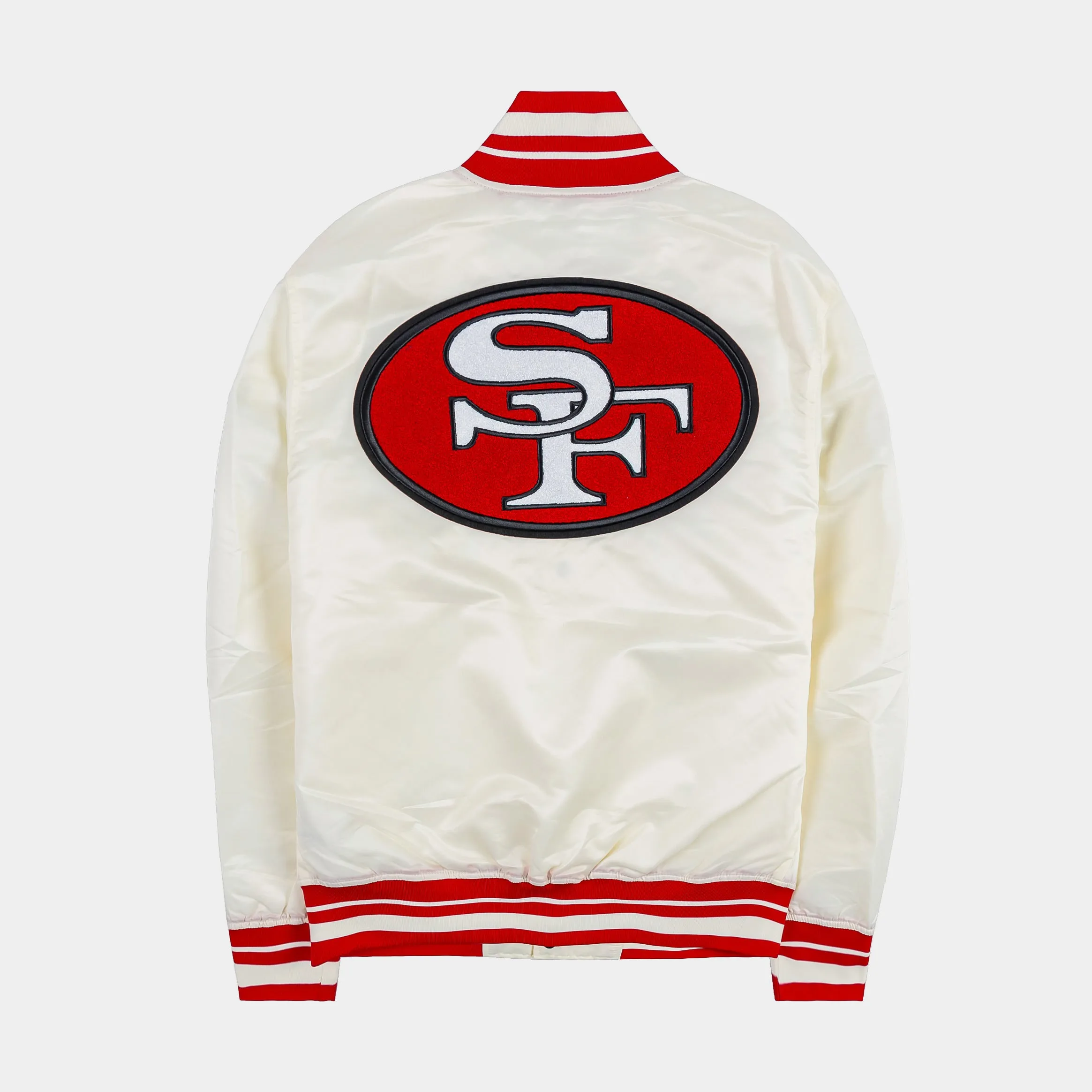 San Francisco 49ers Retro Classic Rib Satin Mens Jacket (White/Red)