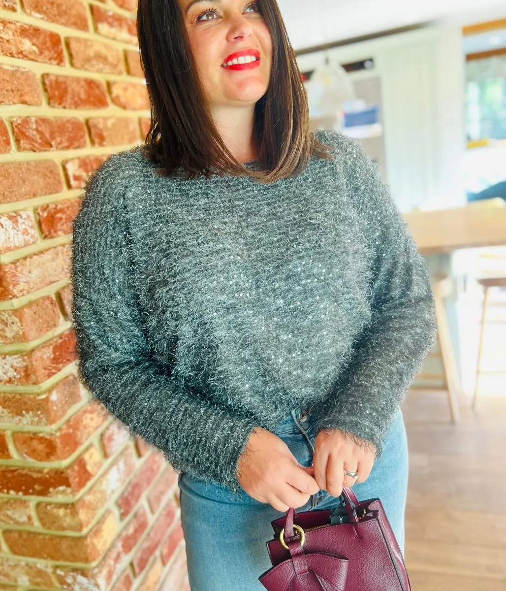 Silver Sequin Fluffy Jumper