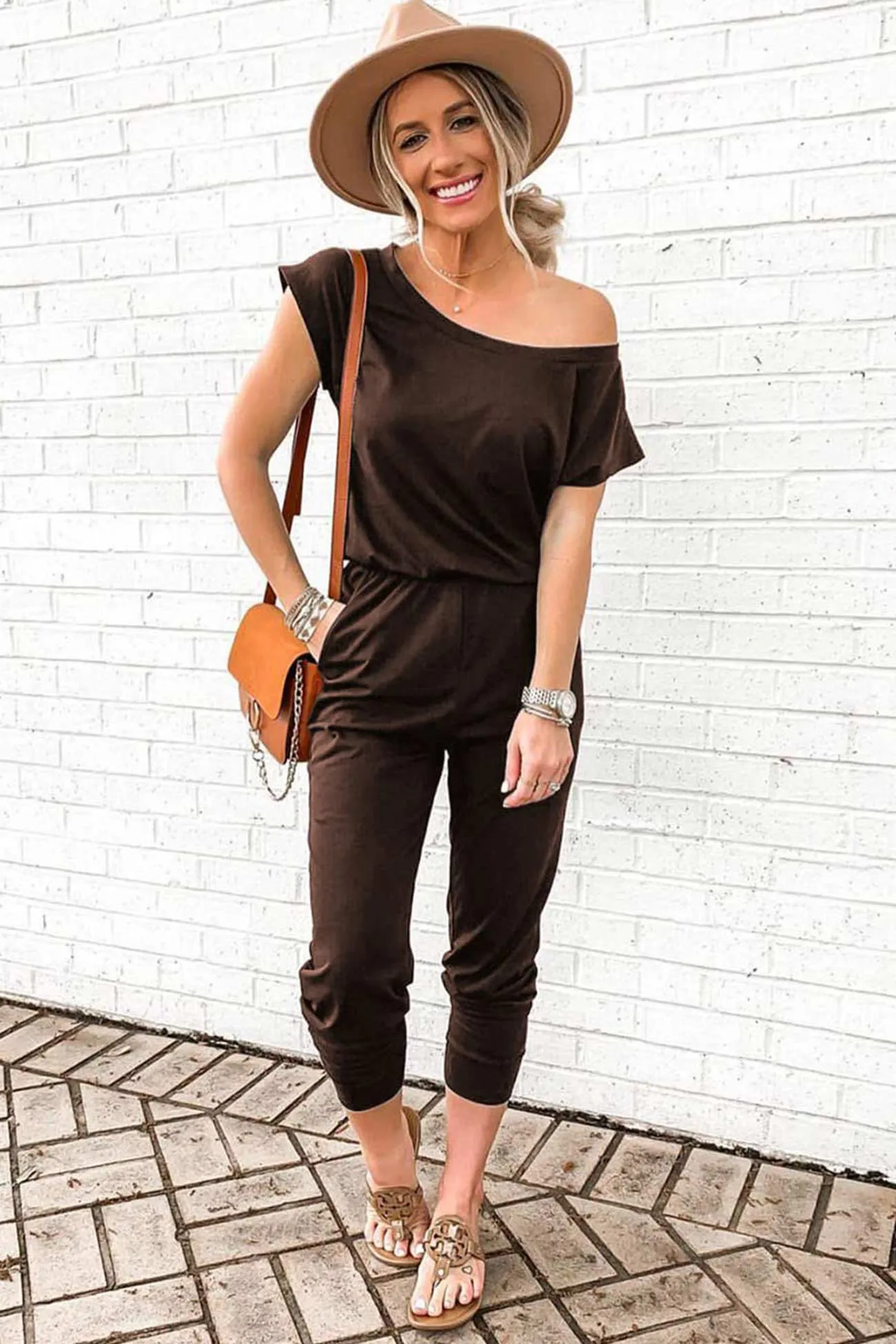 Sloping Shoulders High Waist Jumpsuits