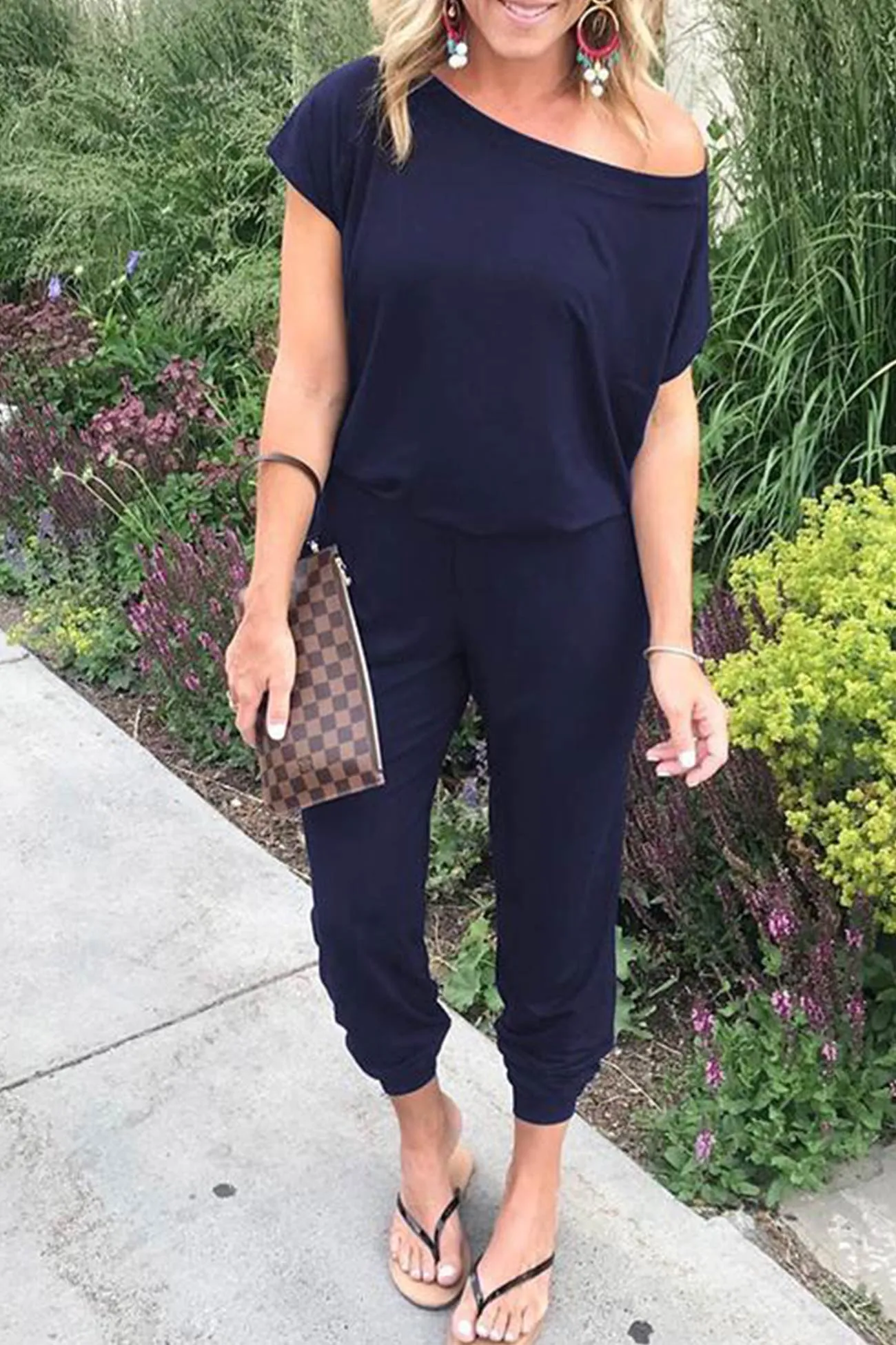 Sloping Shoulders High Waist Jumpsuits