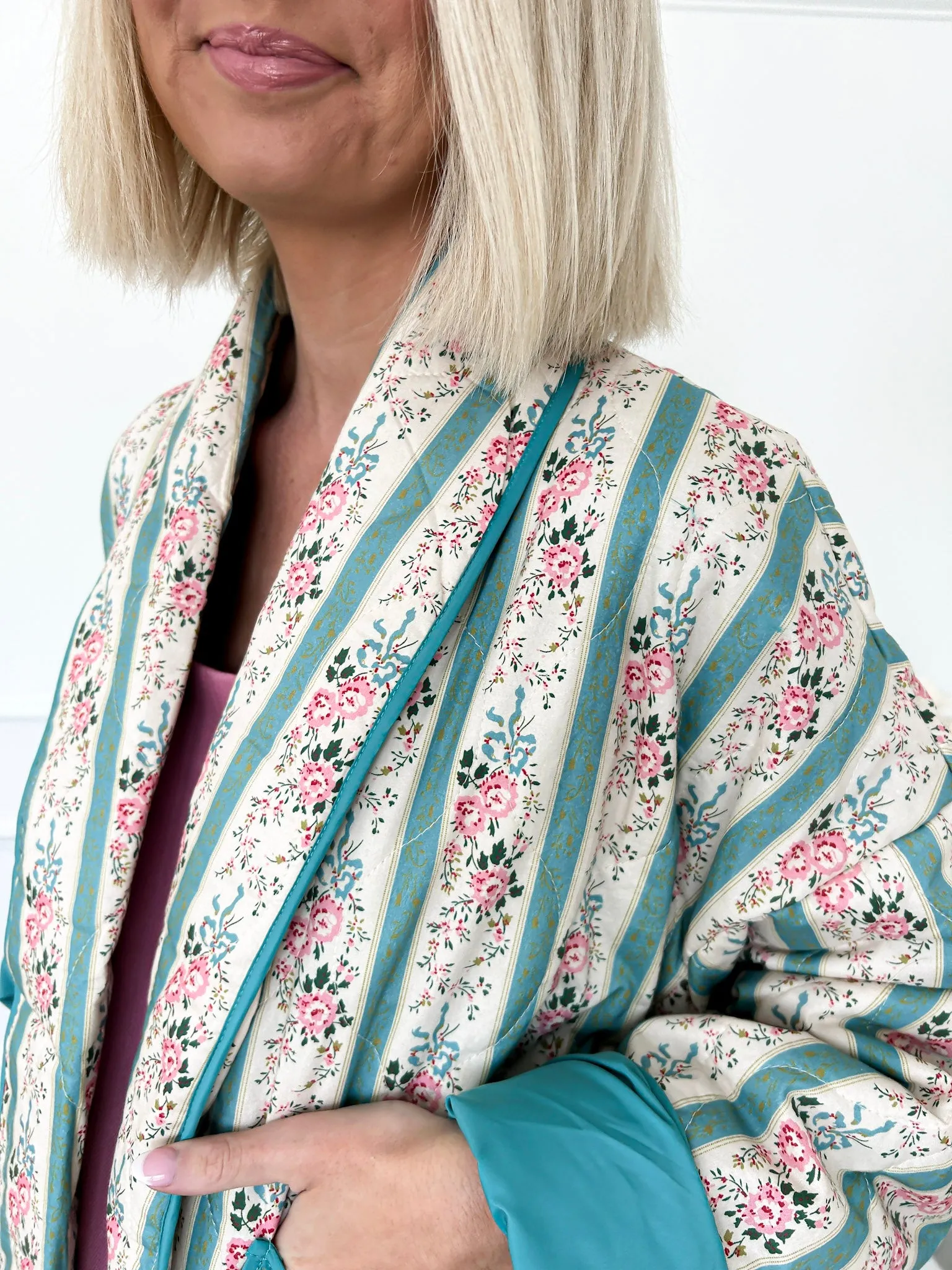 Sweet Memories Blue Floral Quilted Jacket FINAL SALE