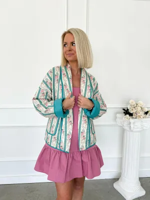 Sweet Memories Blue Floral Quilted Jacket FINAL SALE