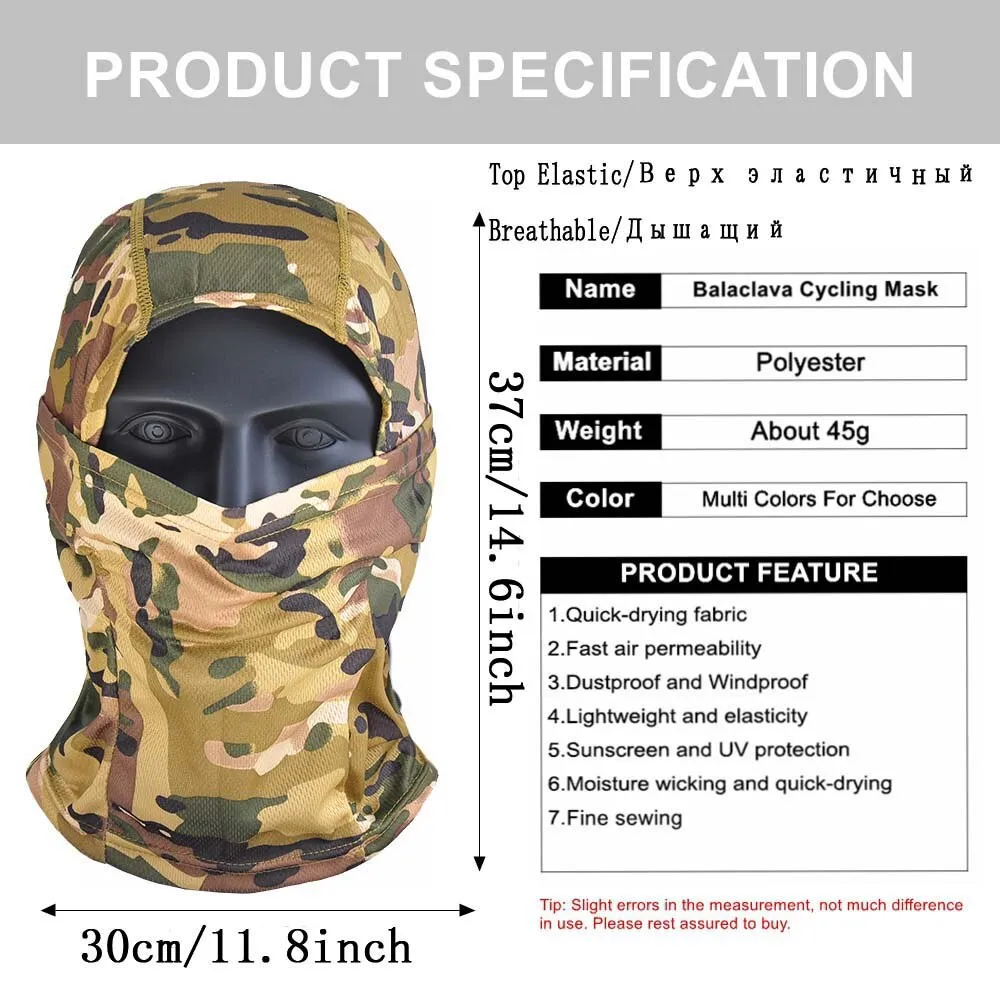 Tactical Camouflage Balaclava Full Face Mask CS Wargame Army Hunting Cycling Sports Helmet Liner Cap Military Multicam CP Scarf