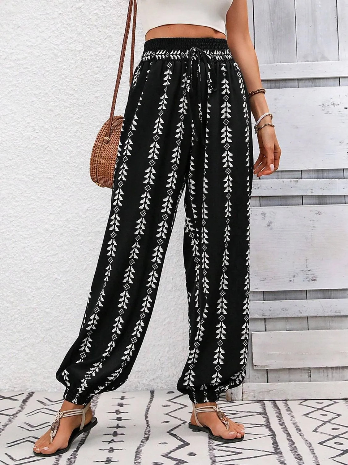 TEEK - Tied Printed High Waist Pants