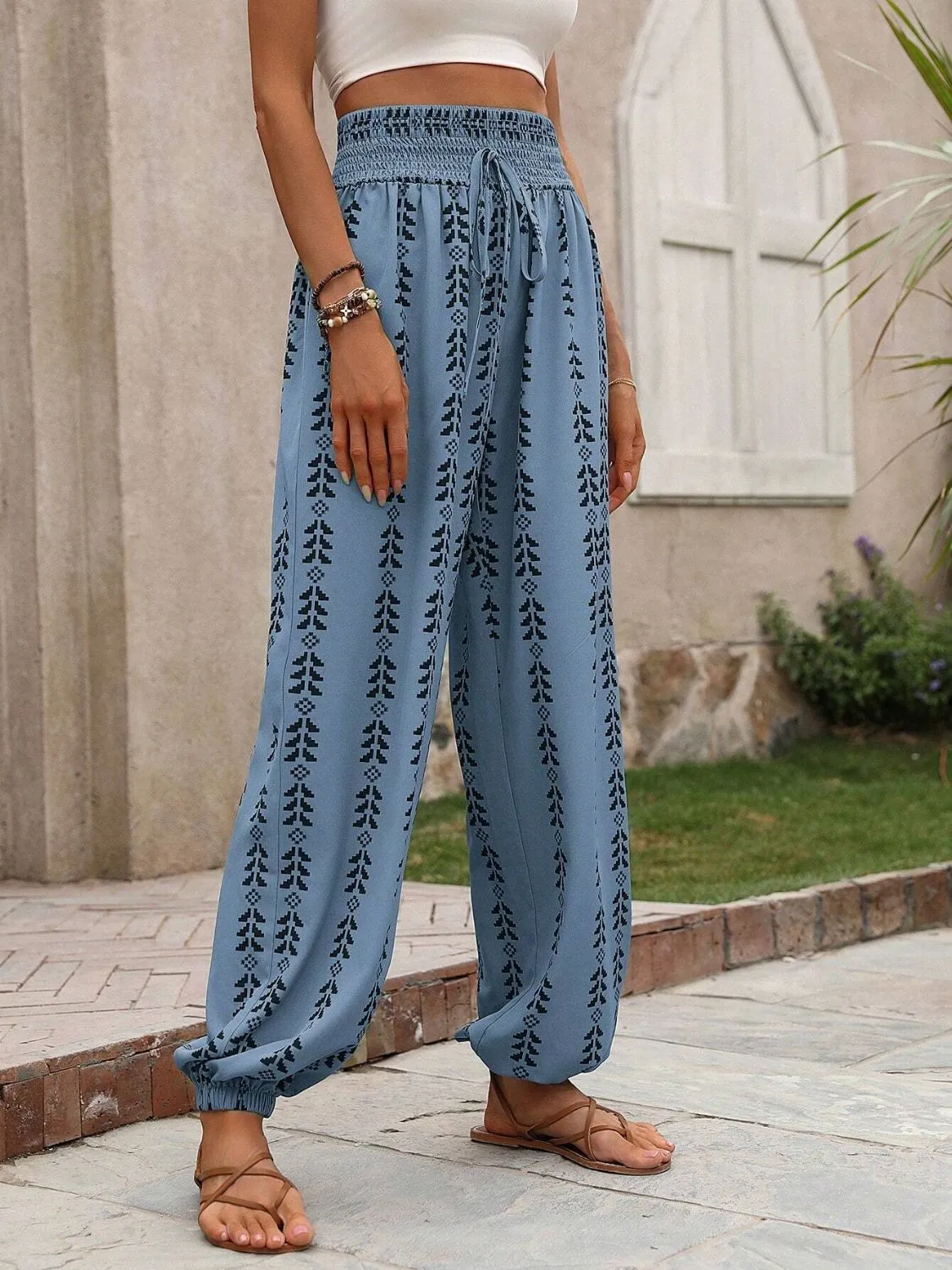 TEEK - Tied Printed High Waist Pants