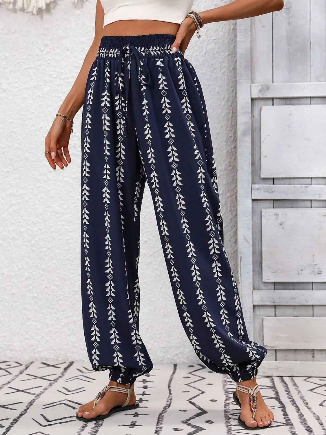 TEEK - Tied Printed High Waist Pants