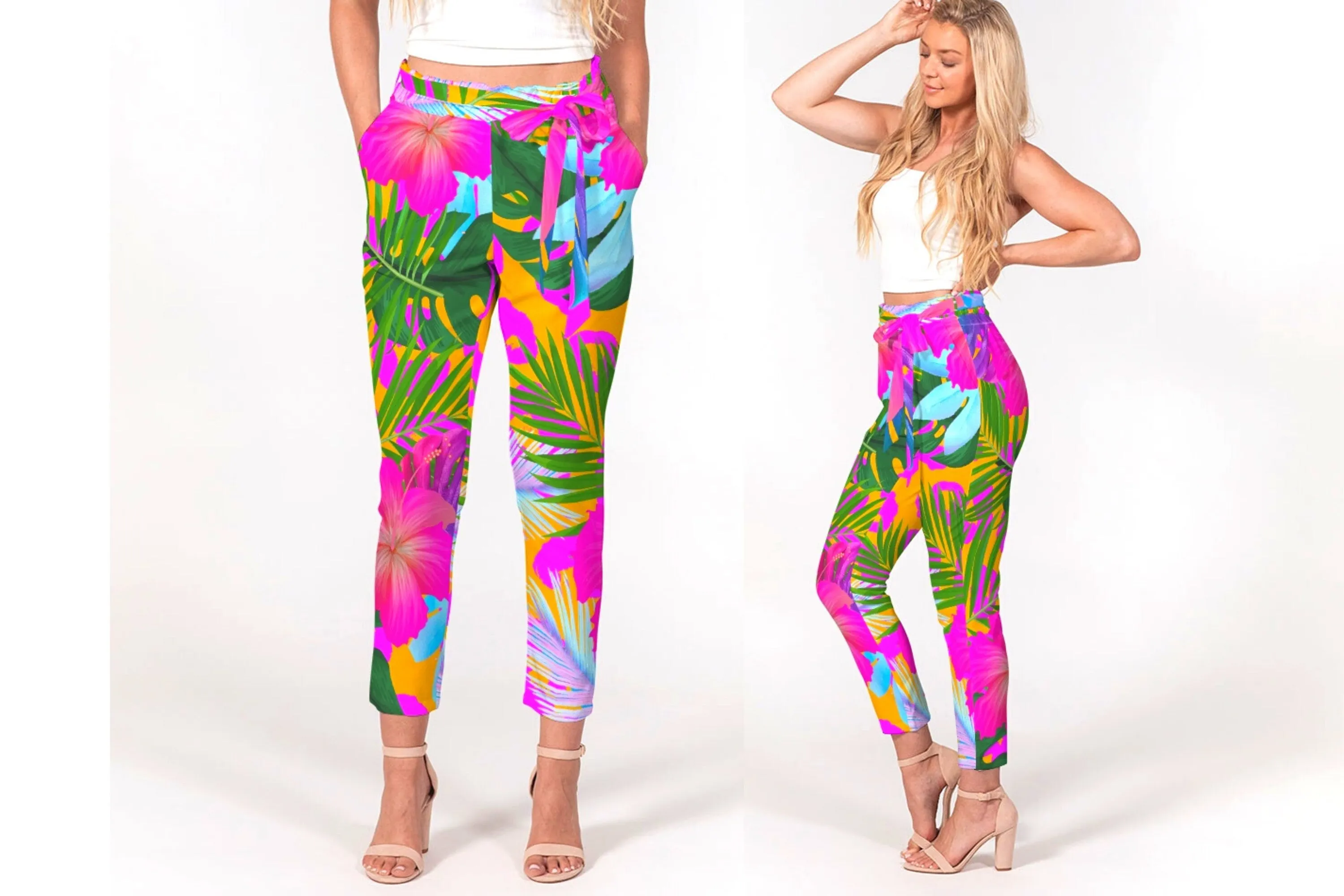 Tropical Floral Women's Belted Tapered Pants