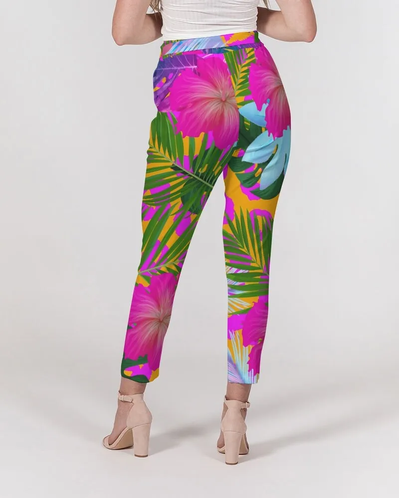 Tropical Floral Women's Belted Tapered Pants