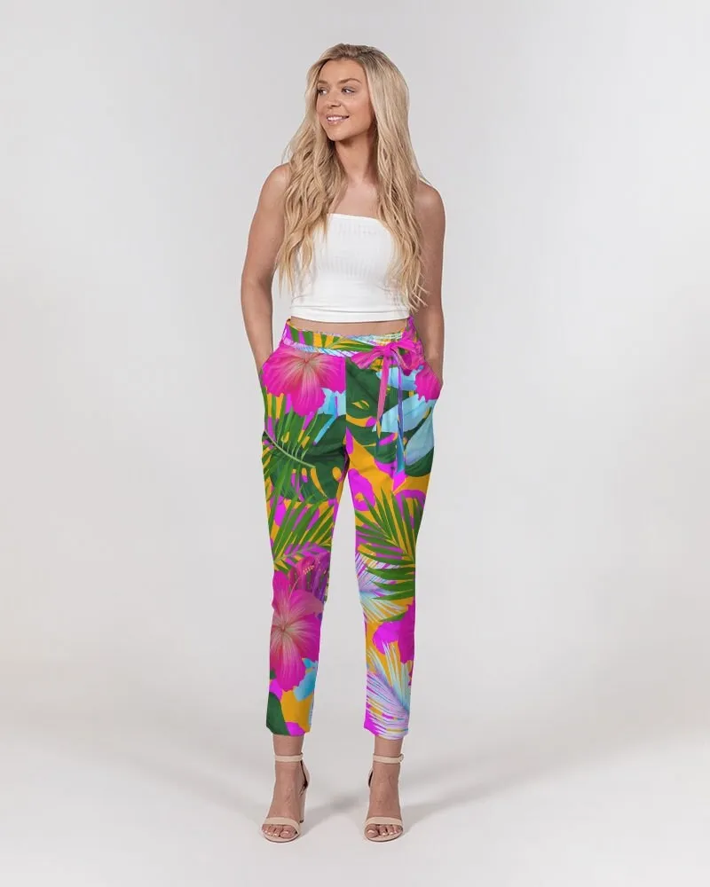 Tropical Floral Women's Belted Tapered Pants