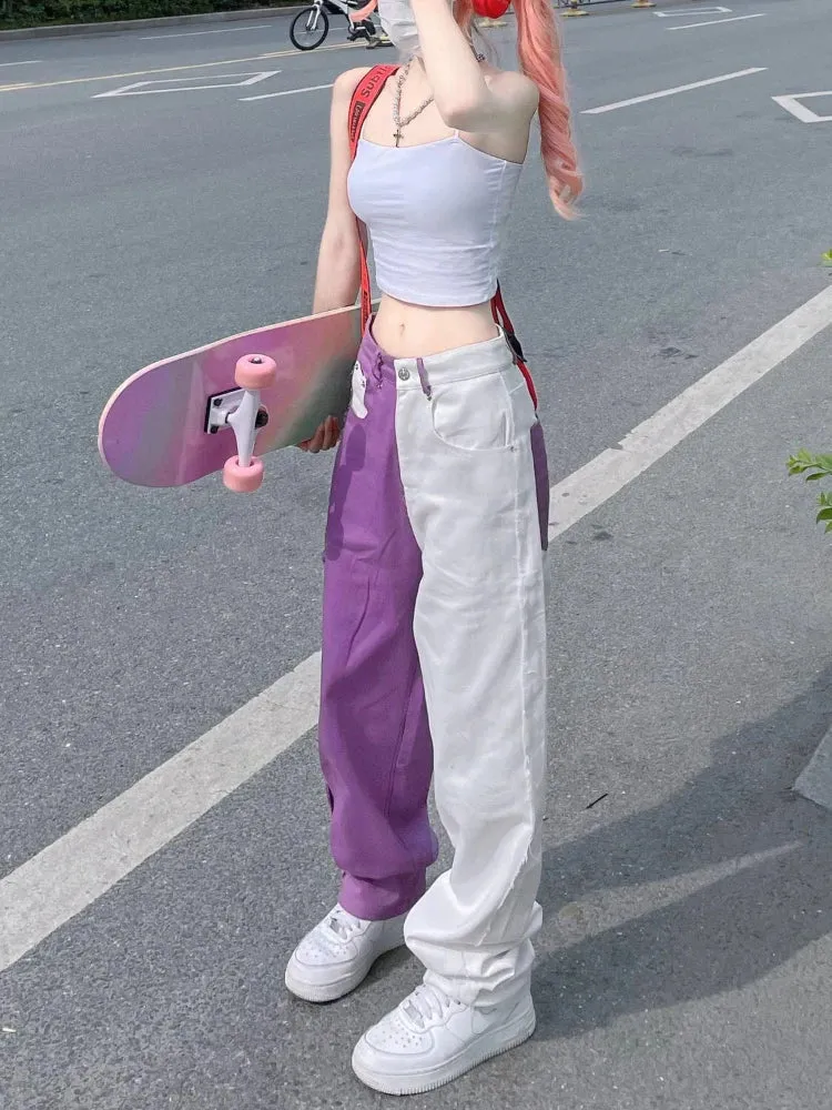 Vintage High Waist Purple Denim Pants Women's Y2K Baggy Jeans Hip Hop Streetwear