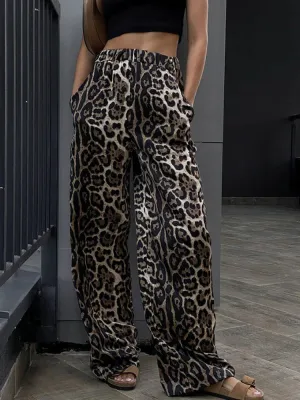 Vintage Leopard Pants Women Streetwear High Waist Kpop Wide Leg Jogging Pants