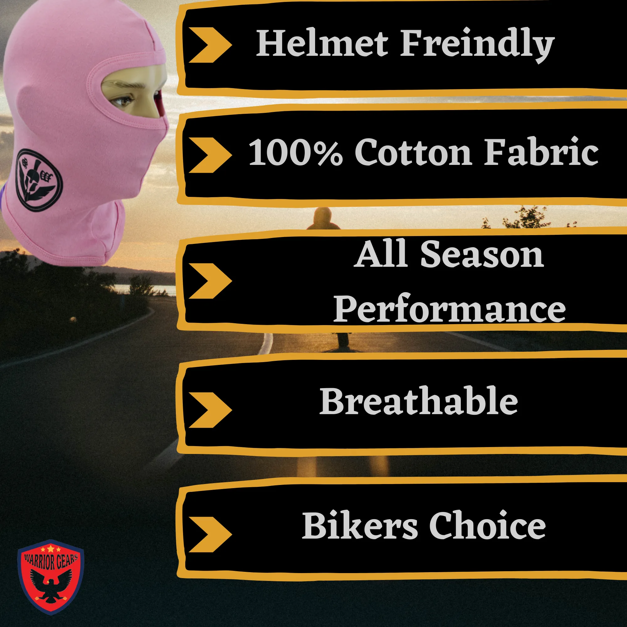 Warrior Gears®100% Cotton Motorcycle Balaclava | Face Mask -Pink