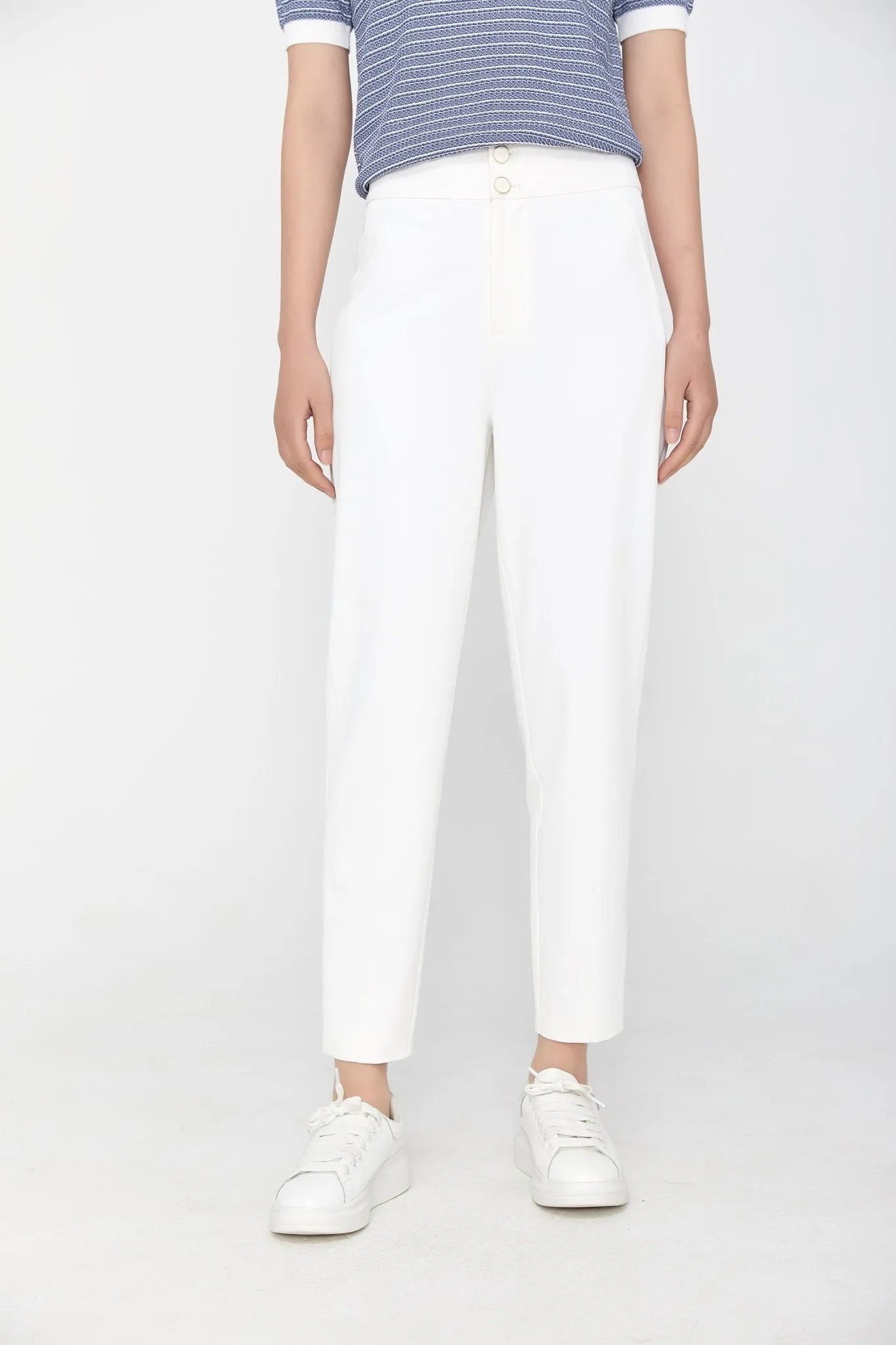 White High Waist Tapered Pants