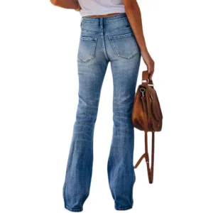 Women's Fashion Casual Fitting Jeans - High Waist Stretch Flared Pants