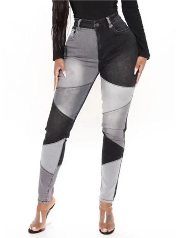 Women's High Waist Colorblock Skinny Jeans