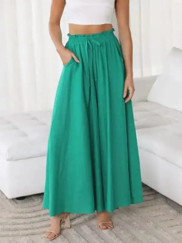 Women’s Solid Color Elastic Waist Wide Leg High Waist Trousers