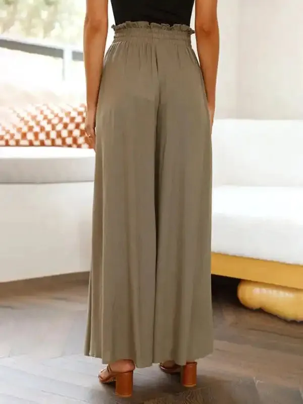 Women’s Solid Color Elastic Waist Wide Leg High Waist Trousers