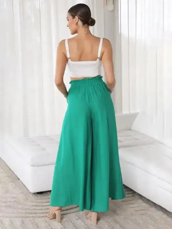 Women’s Solid Color Elastic Waist Wide Leg High Waist Trousers