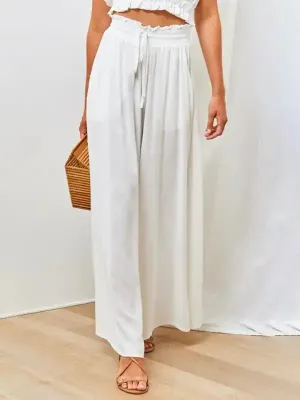 Women’s Solid Color Elastic Waist Wide Leg High Waist Trousers